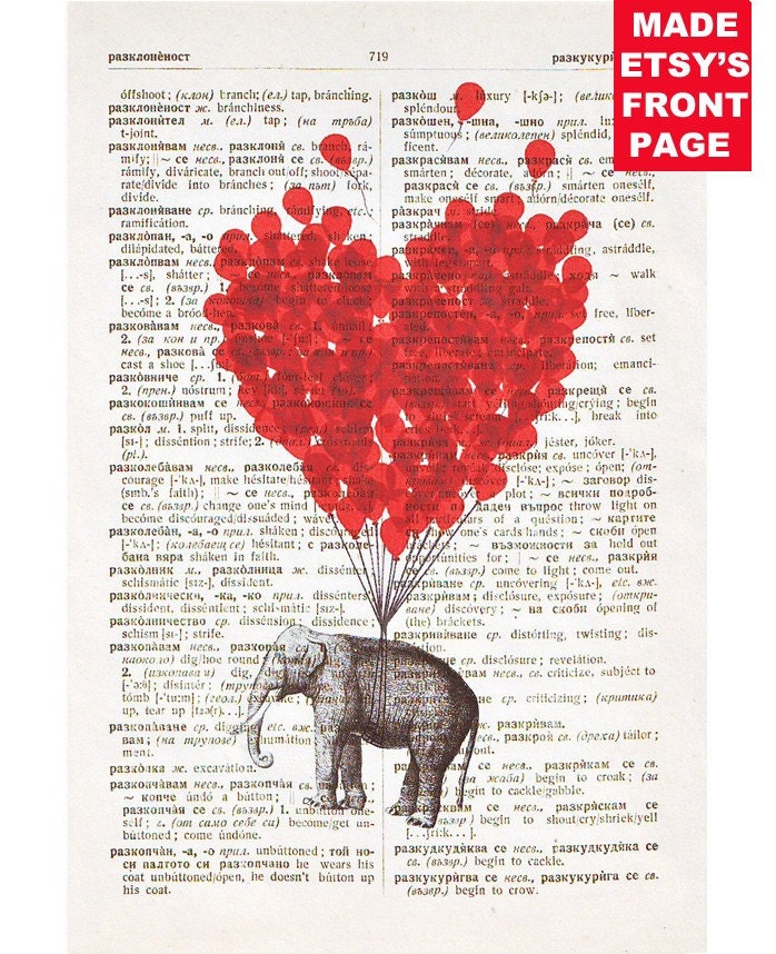 LOVE Carries All - ORIGINAL ARTWORK printed on Repurposed Vintage Dictionary page -Upcycled Book Print