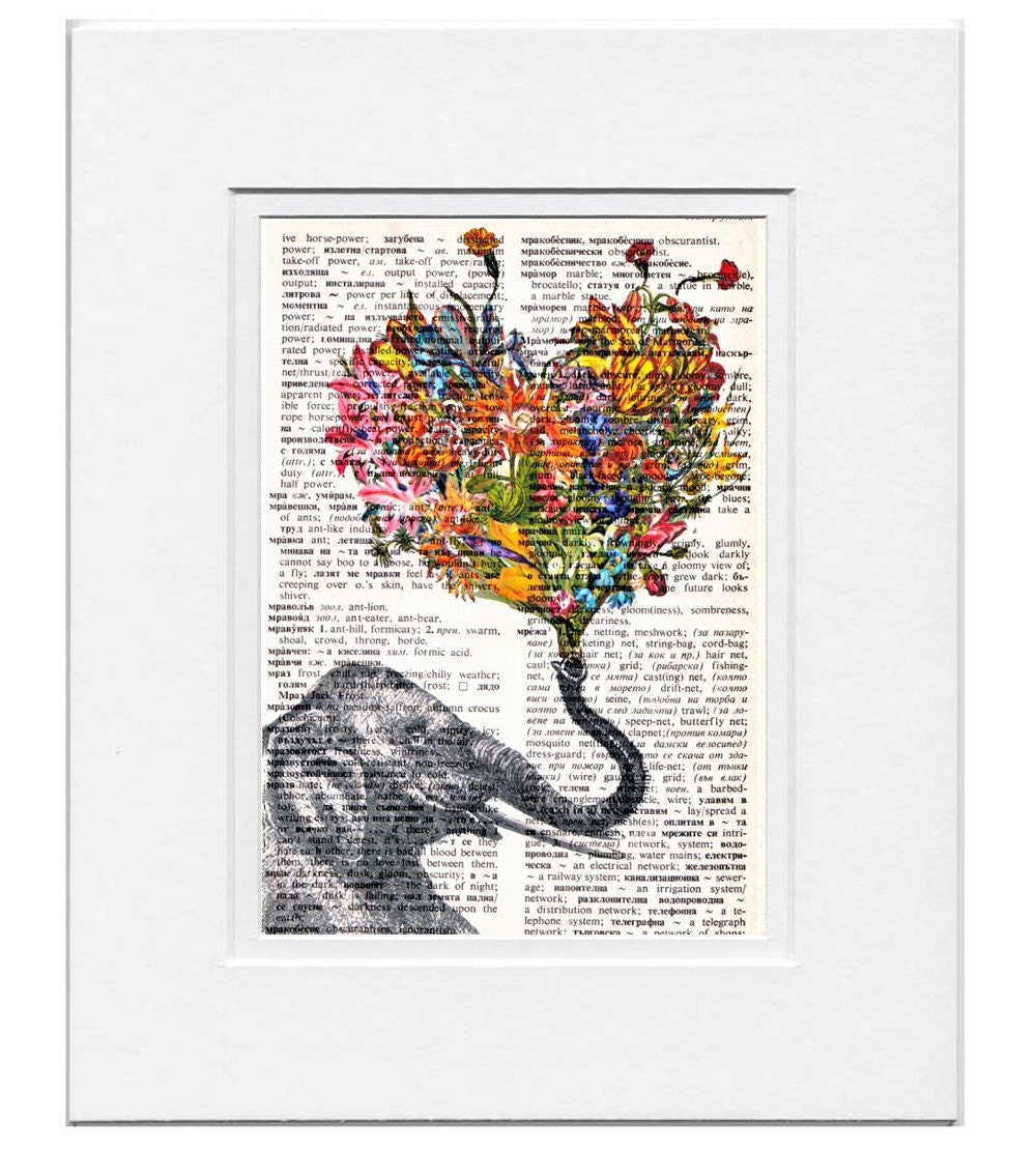 HAPPY Mothers day- ORIGINAL ARTWORK printed on Repurposed Vintage Dictionary page -Upcycled Book Print