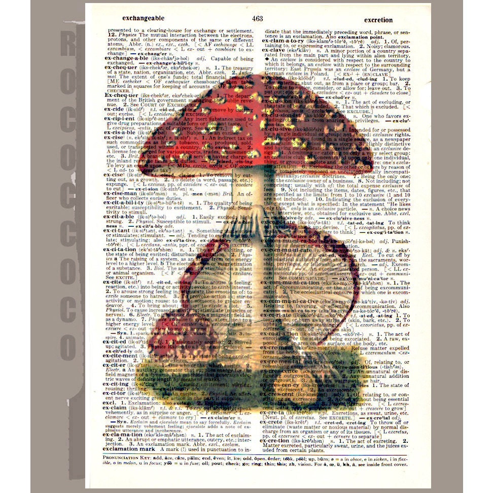 Red MUSHROOMS Artwork on a page from vintage Dictionary -Upcycled Book Print