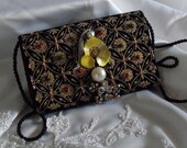 Velvet clutch, vintage, purse, jeweled beaded black bag-evening purse with yellow enameled flower LAYAWAY PLANS