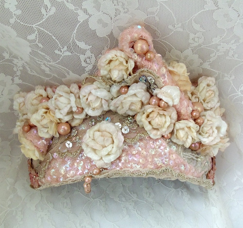 Floral Bridal Headband, Crown of blushing Ivory roses, statement headpiece, haute couture wedding crown, OOAK Victorian Noir Accessory