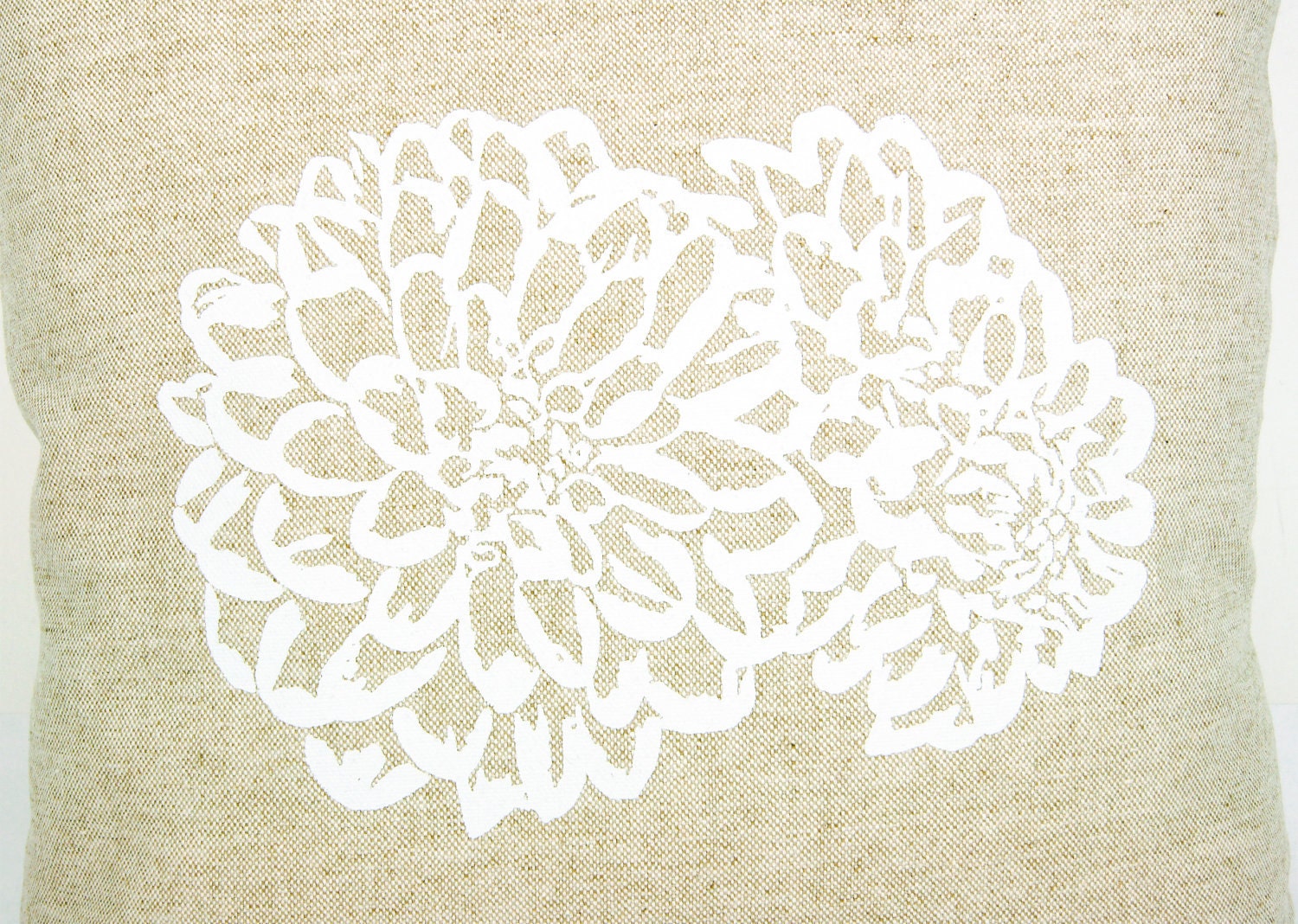 Flower pillow cover, Decorative throw pillow, Cottage decor, Romantic, Woodland - 16x16 natural beige pillow case with white flower print