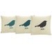 Turquoise throw pillow case - Black and teal birds in nature applique on natural beige canvas - 16x16 decorative pillow cover