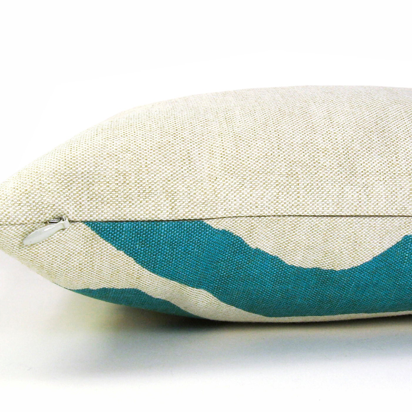 RESERVED - Owl pillow case, 16x16 pillow cover, Decorative throw pillow - Teal blue owl print on natural beige canvas and zebra print back