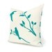 Love birds pillow cover - Turquoise bird print on off white canvas front and ikat print back - 16x16 decorative pillow cover