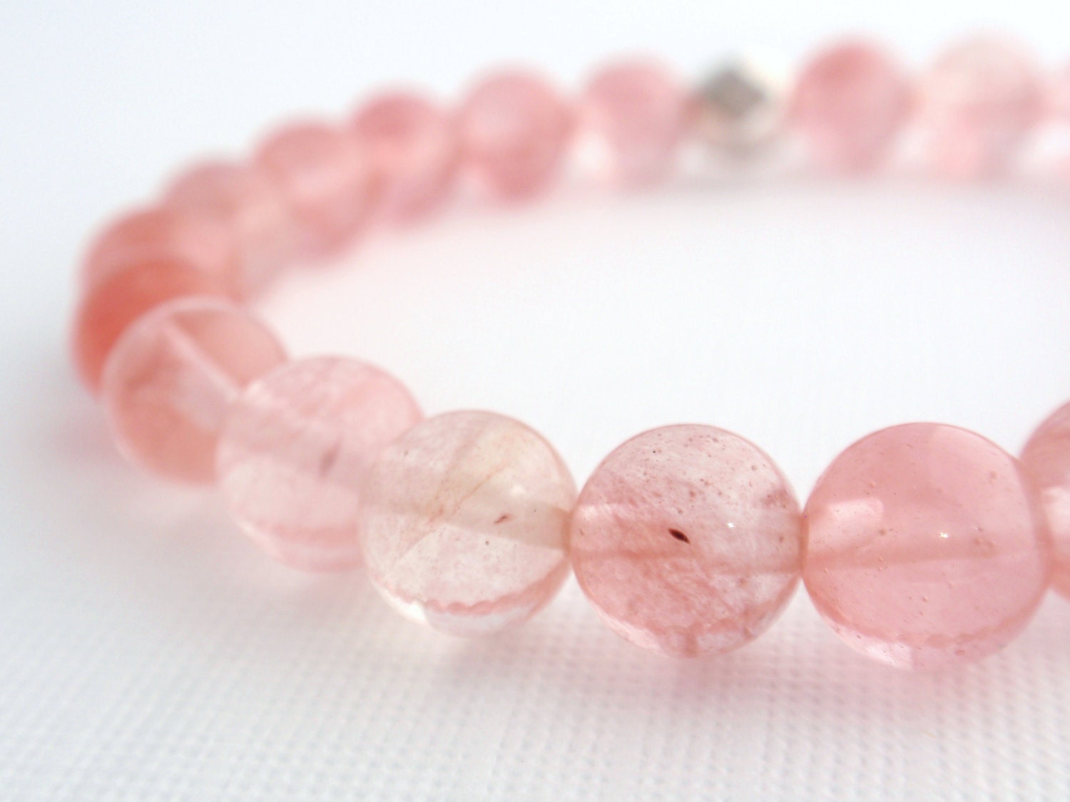Rose Quartz Stretch Bracelet, Stacking Bracelet, Peach, Coral, Pink, Watermelon