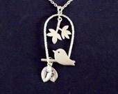 Personalized Bird Necklace - Custom Initials, Bird On Swing Silver Necklace -STERLING SILVER CHIAN