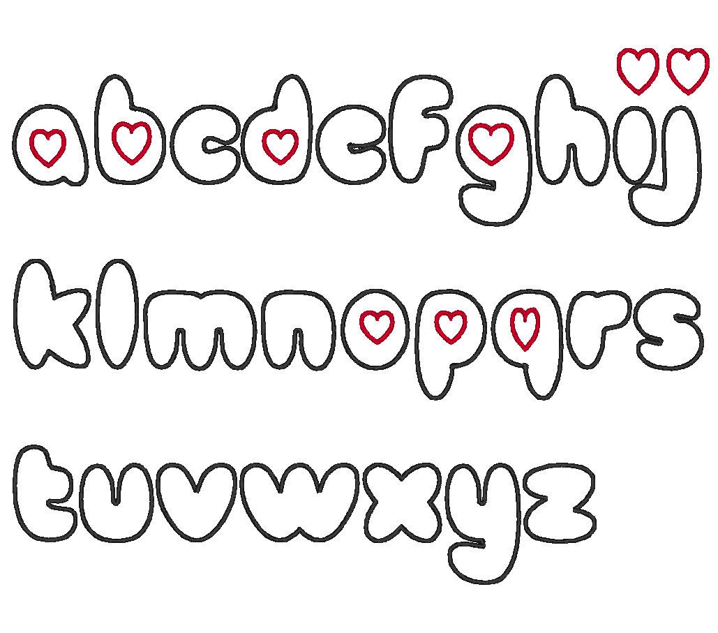 Love hearts Font - Valentine - machine embroidery applique font designs - caps, letters and numbers for hoop 4x4
