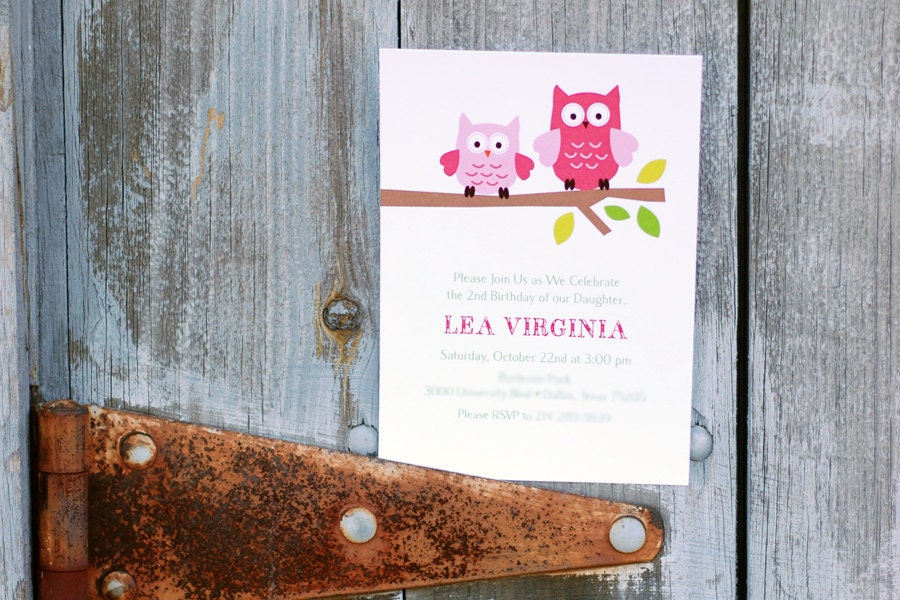 Pink Owl Baby Shower Invitations