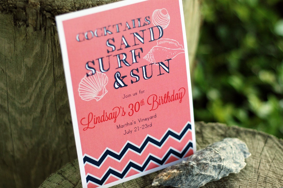 Chevron Beach - Birthday Party Invitations