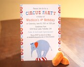 Circus Elephant Birthday Party Invitations - Custom Colors