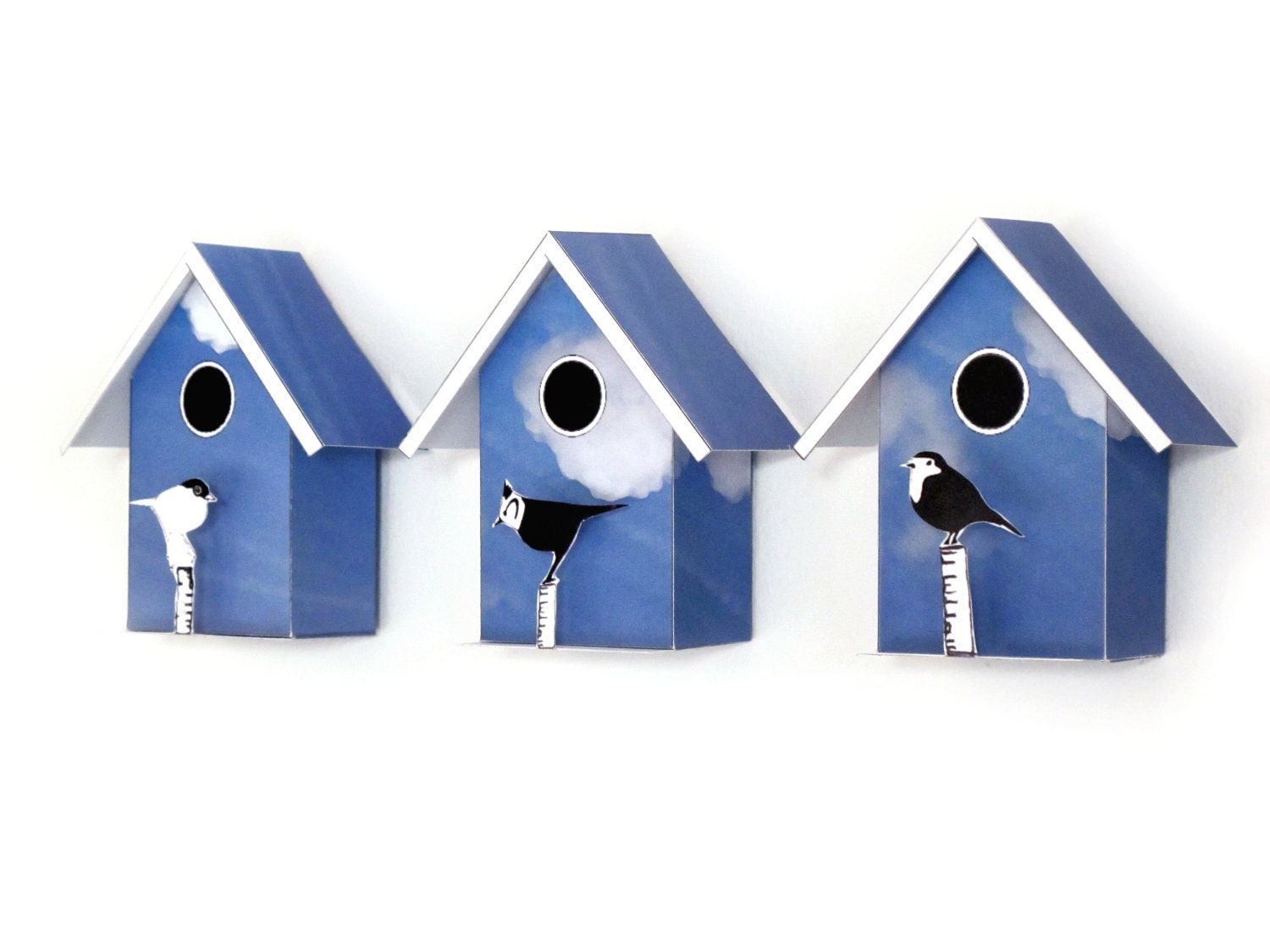 3 small birdhouses, printable  DIY kits