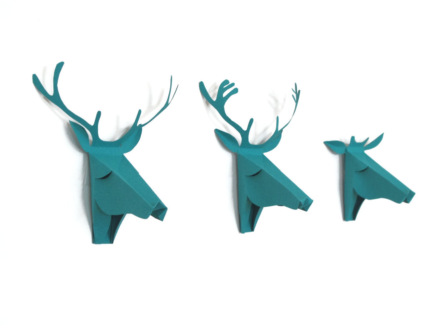 set of 3 faux deer head, faux taxidermy , greeting card, turquoise