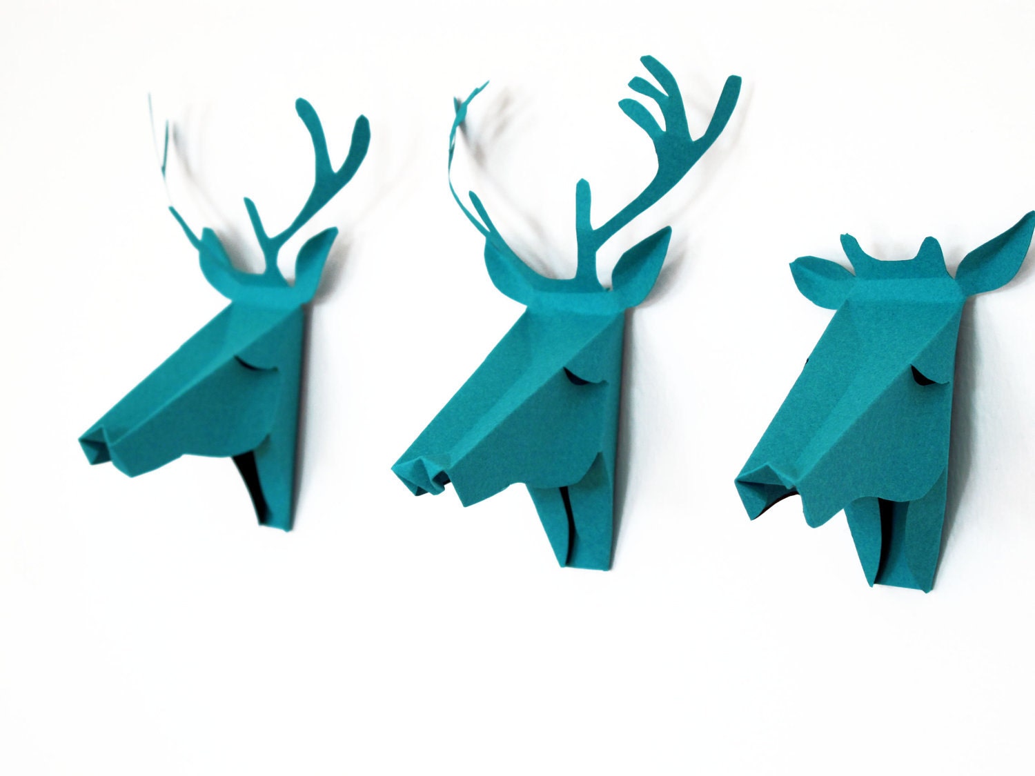 set of 3 faux deer head, faux taxidermy , greeting card, turquoise
