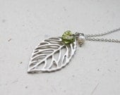 Modern skeleton Leaf and Glass Necklace - S2128-1