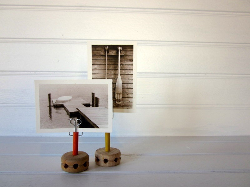 Retro Vintage Style Photo Holders, Wood Game Pieces, Vintage Table Number Holders, Set of Five