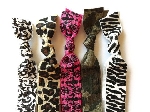 Printed Hair Ties Zebra Leopard Camo Set of 5