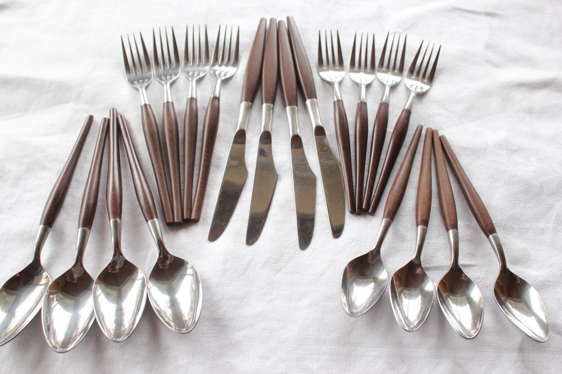Wooden Handled Silverware, Wooden Handle, Flatware, Silverware, Flatware Set, 4 Place Settings
