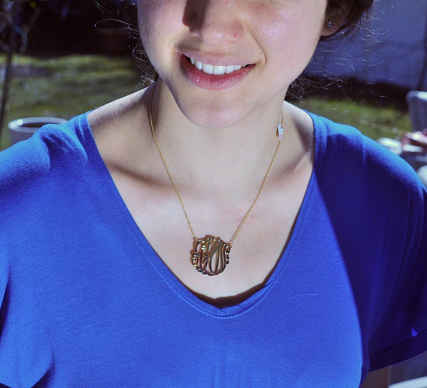 monogram necklace  --sterling silver 1.25''  size. with a chain