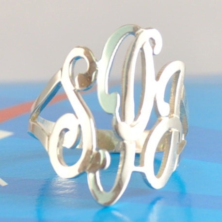 initial monogram ring hand made by US hands ,SSR2 , sterling silver ring.