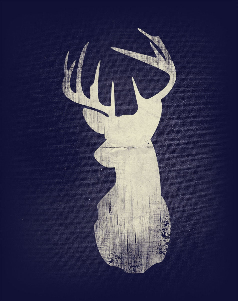 Navy Deer Print, 16" x 20" - FREE SHIPPING