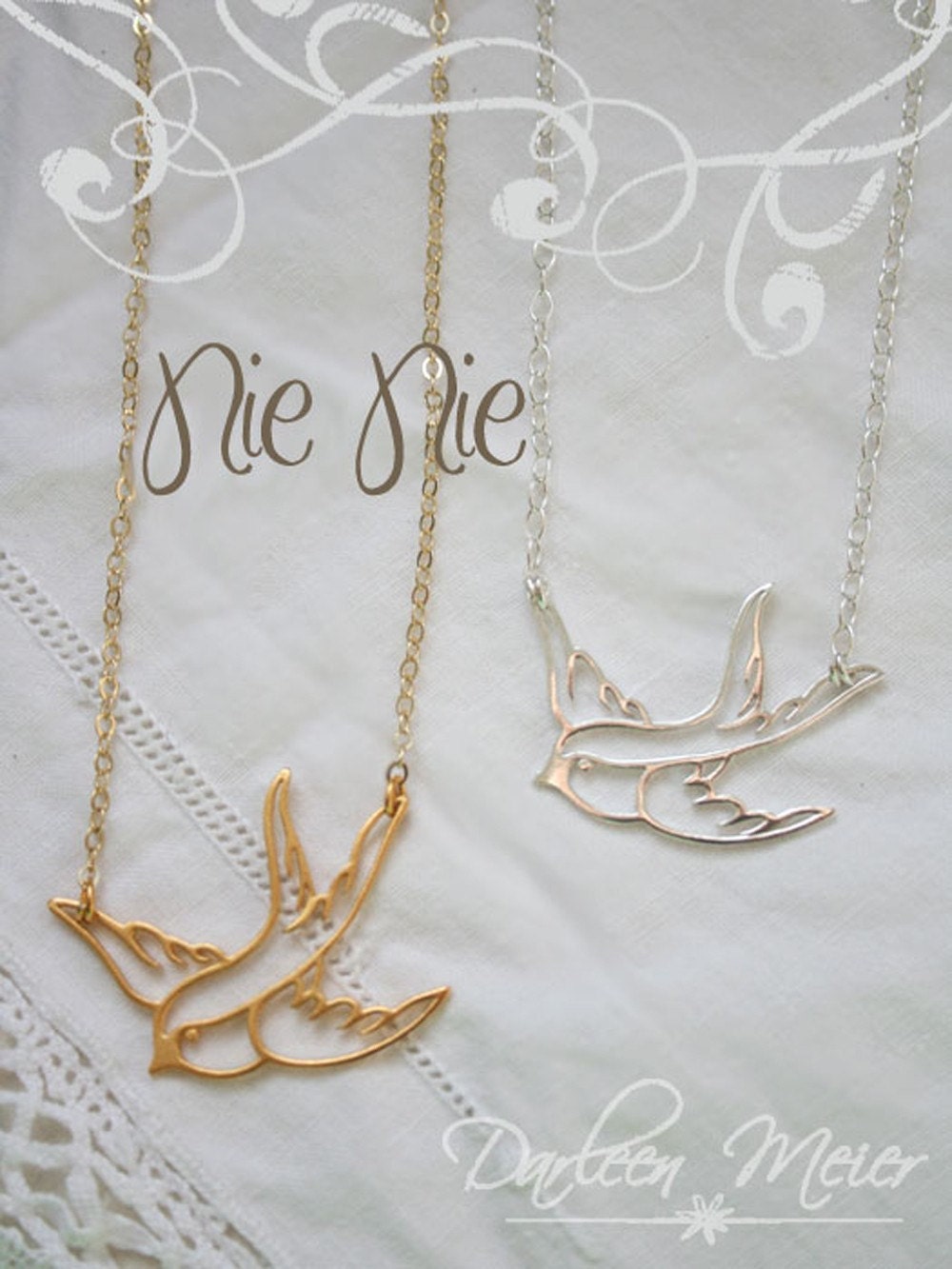 NIE NIE bird sparrow gold or silver Necklace