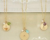 PERSONALIZED Initial monogram Birthstone Necklaces with pearl--perfect for bridesmaids gifts