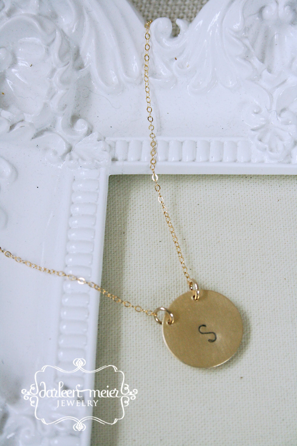 Single Initial Personalized stamped brass gold disc Necklace