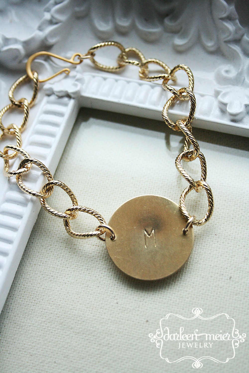 Brass stamped Initial personalized charm bracelet