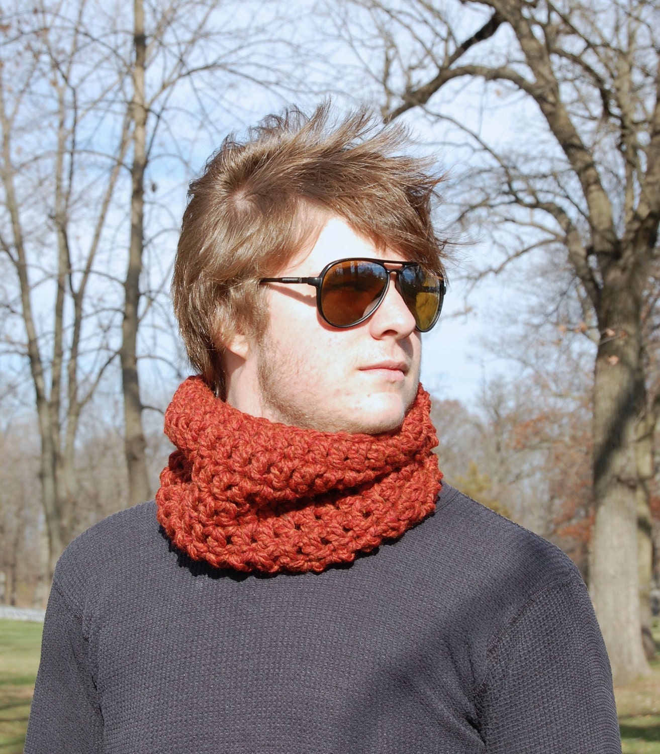 Rust Orange Crochet Unisex Neck Warmer, Fall Scarf for Men and Women, winter accessories READY TO SHIP