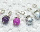 Set of 6 Handmade PURPLE and SILVER Pearl Scrapbook Bead Charm Embellishments