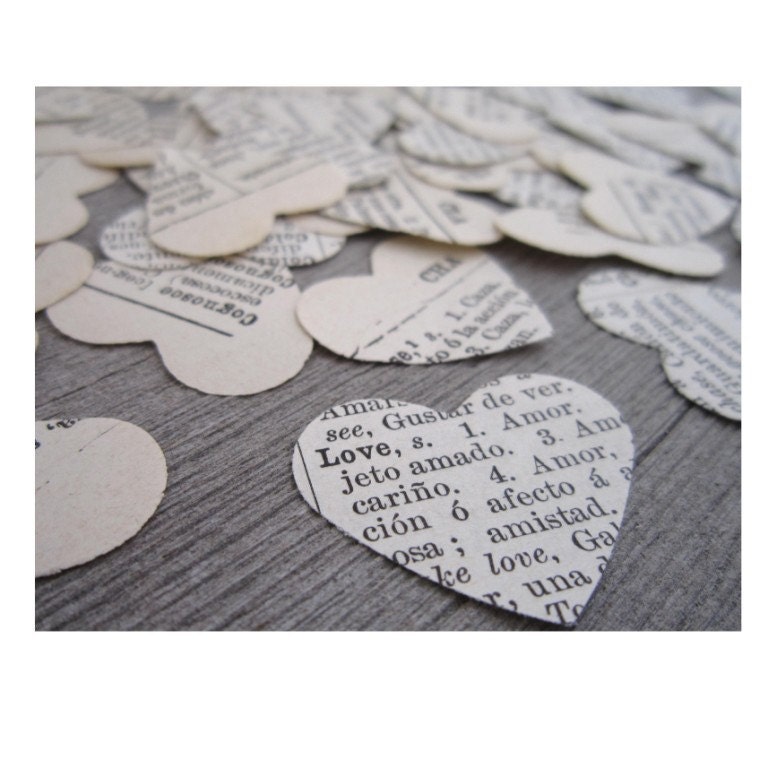 Vintage Wedding Confetti Paper Hearts -500- vintage heart confetti shabby chic wedding favors decor dictionary confetti