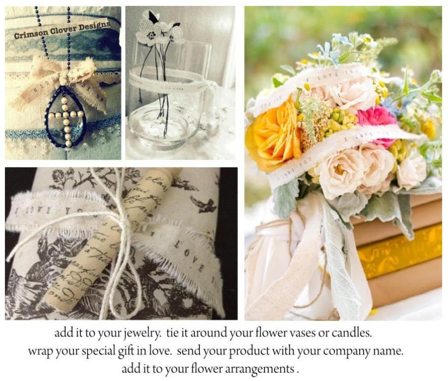 Personalized Ribbon 10 yards I Love You Handmade linen Ribbon DIY personalize wedding favors shabby chic wedding decor rustic wedding gifts