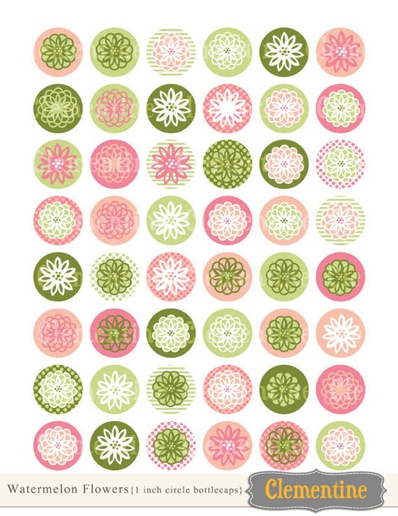 40% OFF SALE -Flower bottle cap images, bottlecap images, one inch circles, royalty-free, digital collage sheet- Instant Download Il_570xn
