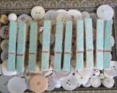 Set of 10 Shabby Chic Caribbean Blue Glittered Clothes Pins - Rustic, Beach, Chippy Cottage, French Country, Wedding