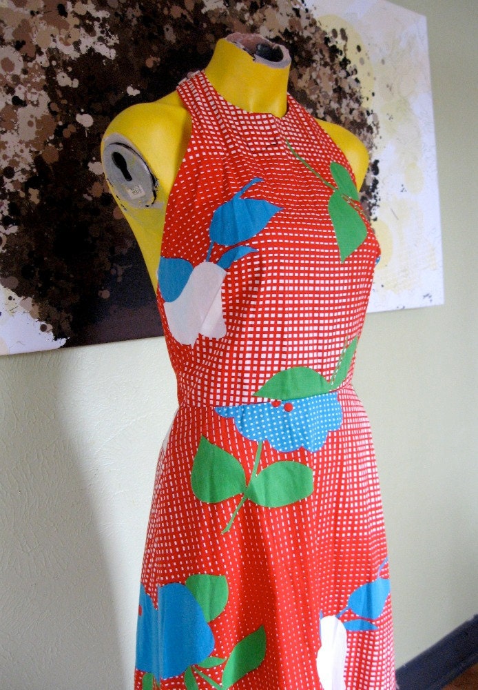 Red Hot Halter Vintage Maxi Dress