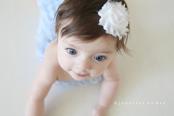 White Shabby Chic Chiffon Flower Headband - Newborn Headband, Headband for Babies, Hair Clip for Girls, Vintage Style Photo Prop