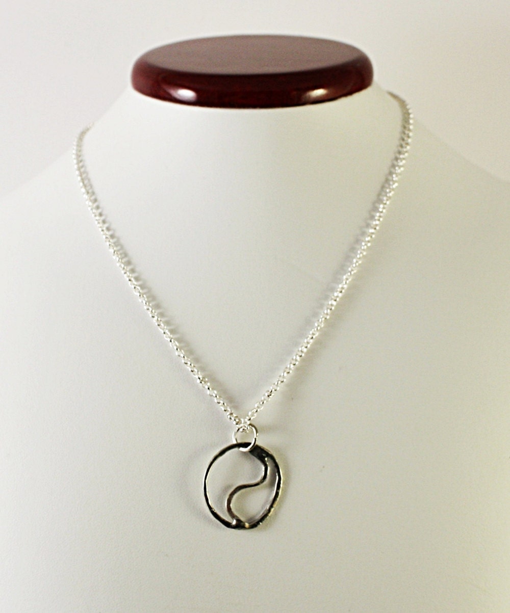 Yin Yang Necklace / Sterling Yin Yang Symbol Necklace with Rolo Style Chain No. 44