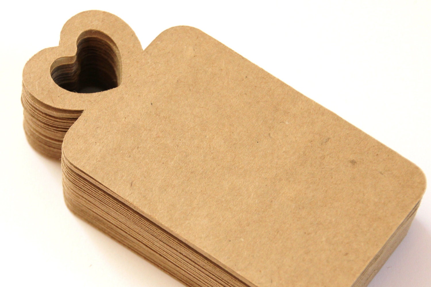 50 Die Cut Rustic Wedding Heart Gift Tags / Favor Tags / Wish Tree Tags (4 x 2 inches) in Brown Kraft Cardstock