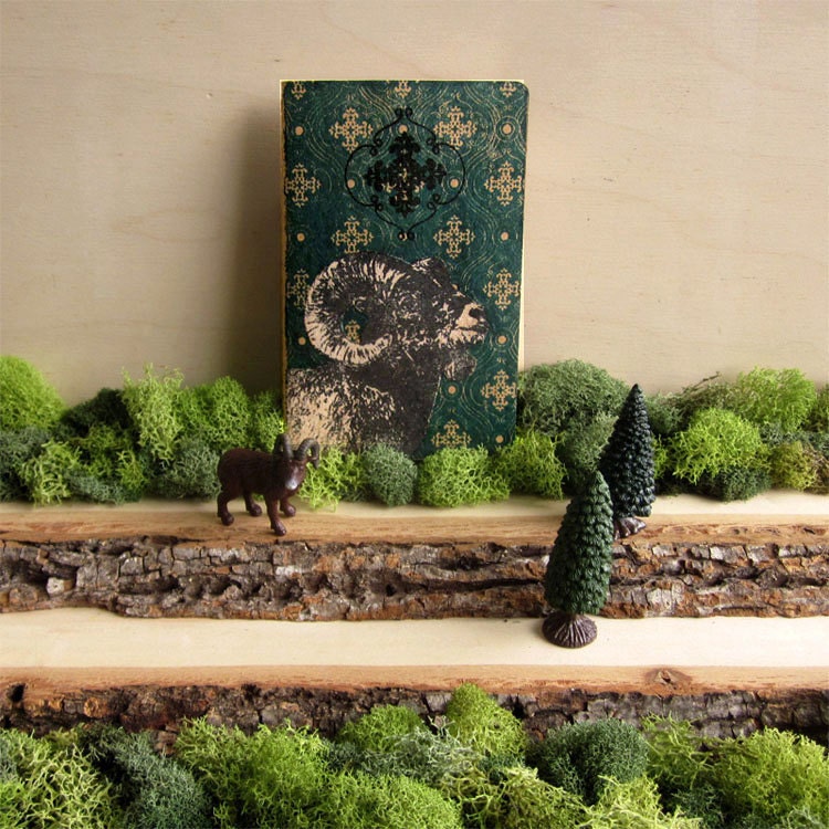 Gocco Screenprint Moleskine Journal - The Cross Bearing Ram - Forest Green - Limited Edition