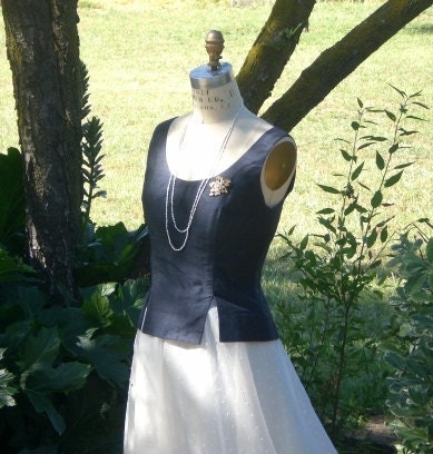 Navy Corset Top Silk Shantung for Special Occasion, Bridal Luncheon, Garden Party Made to Order