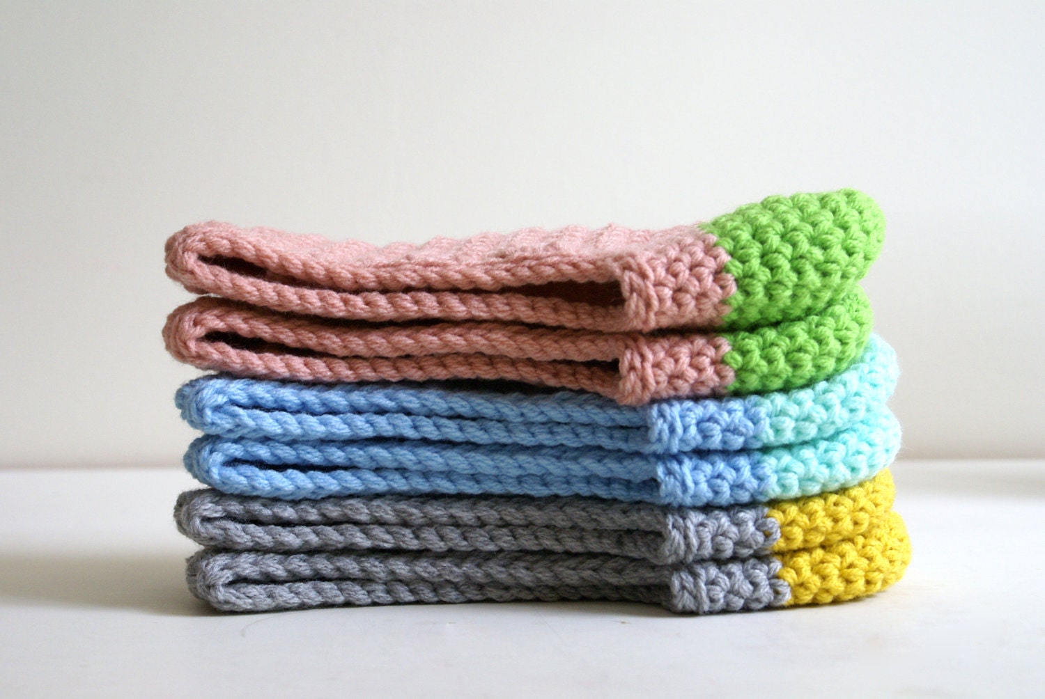 Crochet Slippers for Women in Mint & Sky Blue