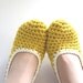 Crochet House Slippers with Felt Pom Pom, Mustard Yellow Pale Lavender
