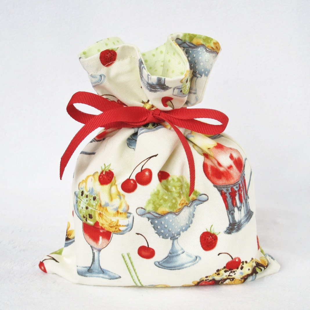 Fabric Gift Bag Itty Bitty - Michael Miller Ice Cream Sundaes