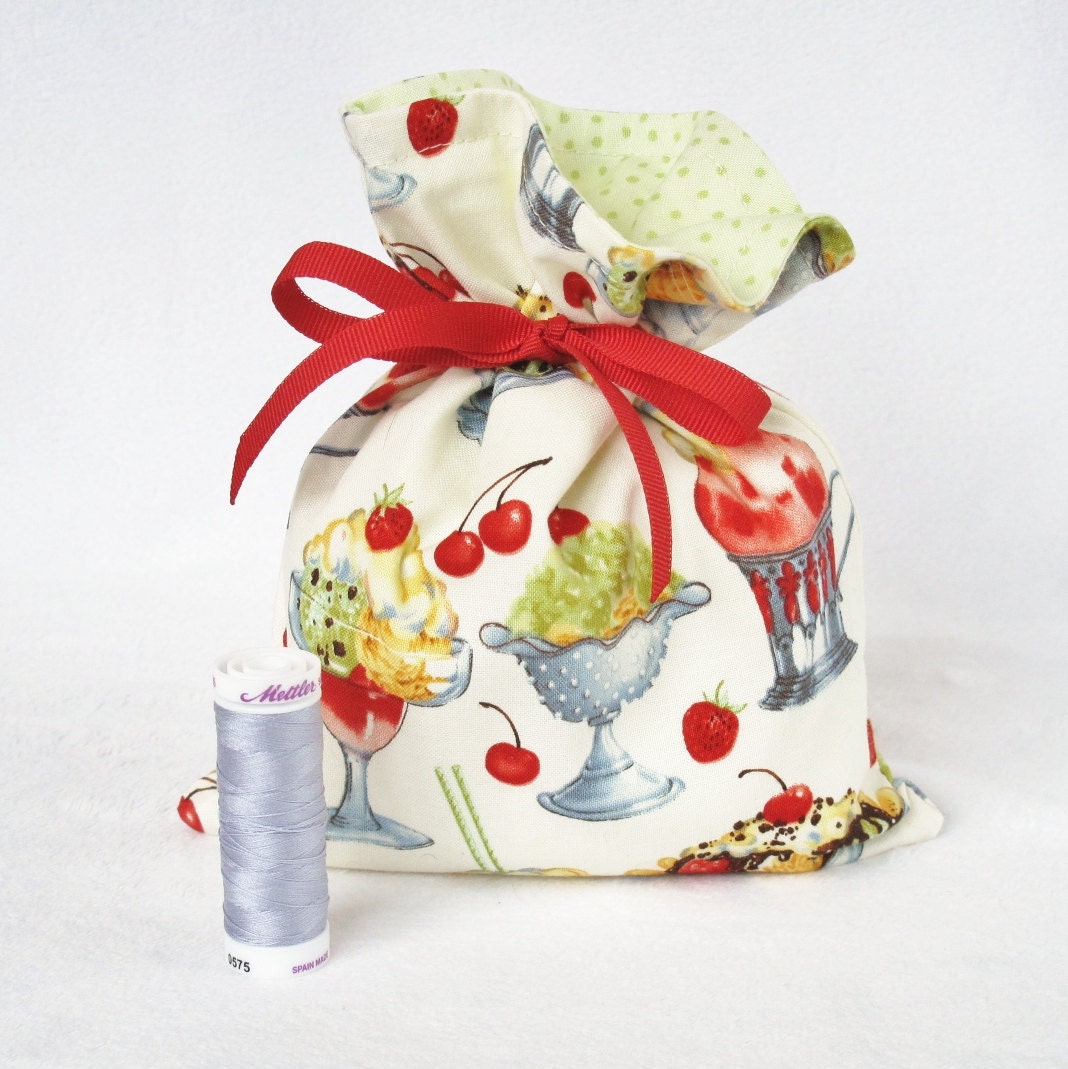 Fabric Gift Bag Itty Bitty - Michael Miller Ice Cream Sundaes