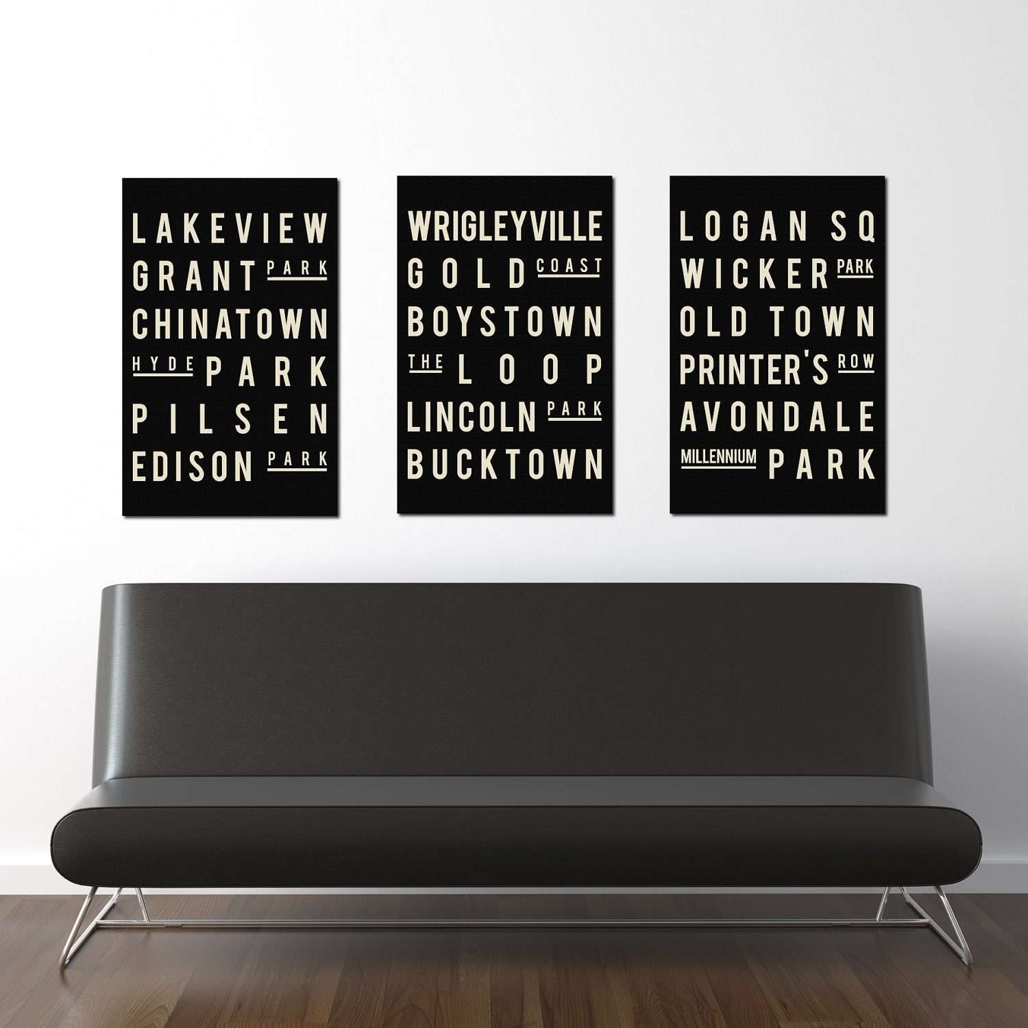Chicago - Typography Print - Subway Sign - Art poster - Gift - Home Decor - City Map - Set of 3 - 13x19