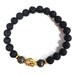 Black Lava and Pyrite gemstones Beaded Bracelet with Gold Buddha Bead for MEN