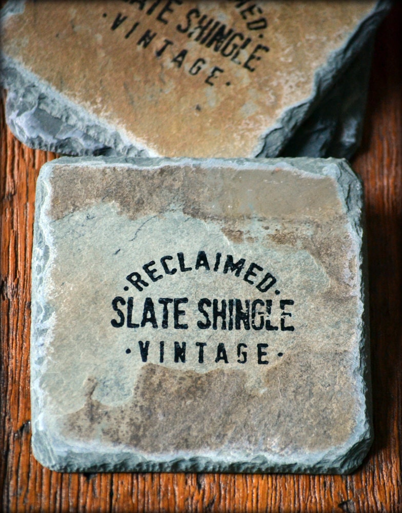 Reclaimed Slate Coasters/ Hand-stamped / Vintage /  Drink set