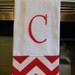 Monogrammed Chevron Kitchen Towel or Hand Towel - Lipstick Red and White