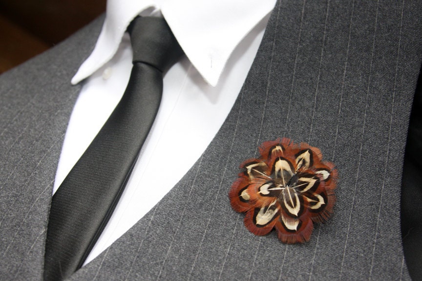 Pheasant Feather Boutonniere Brooch Pin